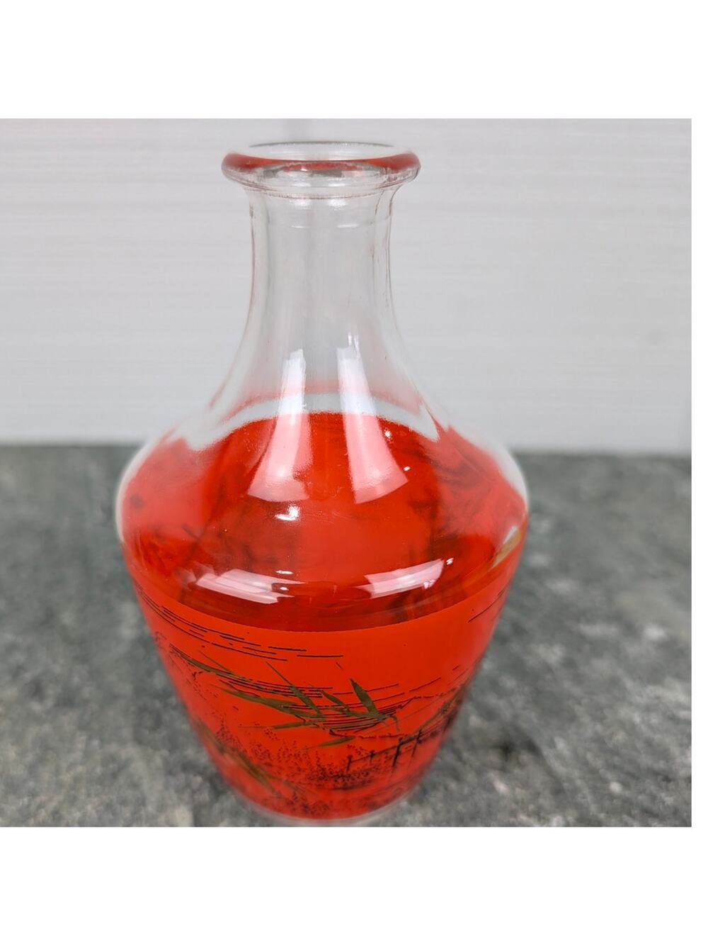 Vintage Luminarc Decanter France Red Orange Asian-Inspired Landscape MCM Barware